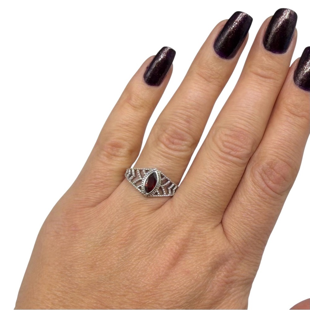 Hessonite Garnet Ring Size 8 Solid 925 Sterling S… - image 3